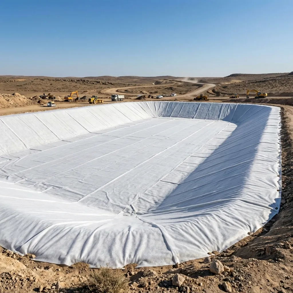 Bassin entièrement revêtu de géotextile de protection